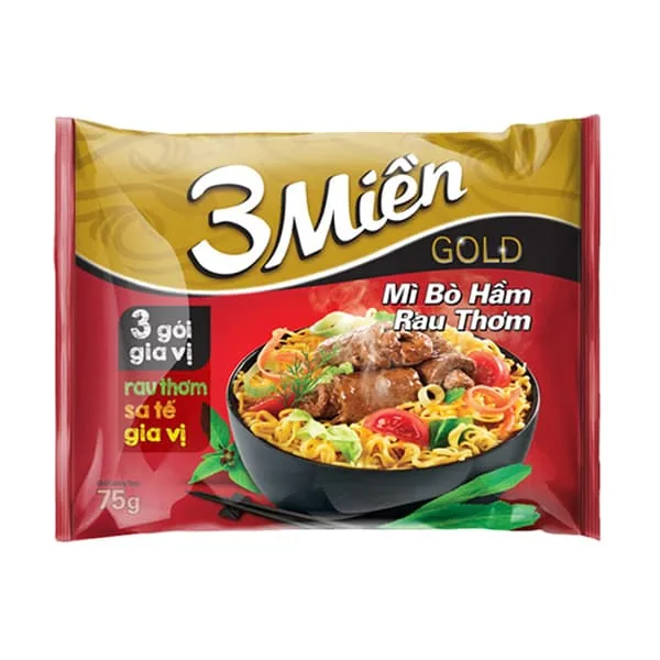 3 Mien Instant Noodle Gold Herb Beef 75g