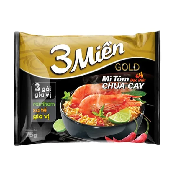 3 Mien Instant Noodle Gold Special Spicy Sour Shirmp 75g