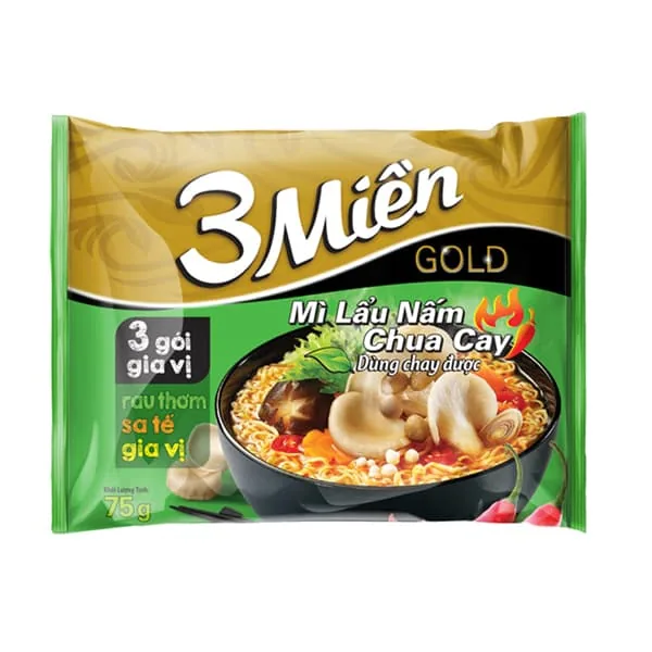 3 Mien Instant Noodle Gold Spicy Sour Mushroom Hot Pot 75g