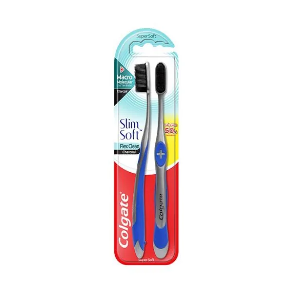 Colgate Toothbrush SlimSoft Flex Clean Charcoal 2 Pieces 2s